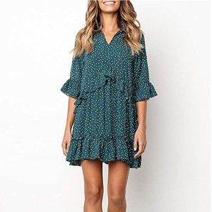 Maternity Dress: Naggoo Ruffle V Neck Polka Dot